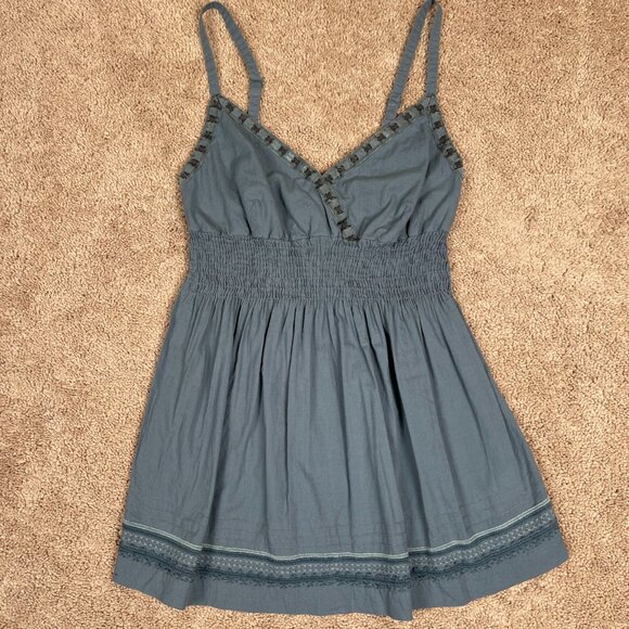 Tommy Hilfiger Tops - Tommy Hilfiger Tank Womens L Blue Y2K Embroidered Smocked Long Bohemian Fairy